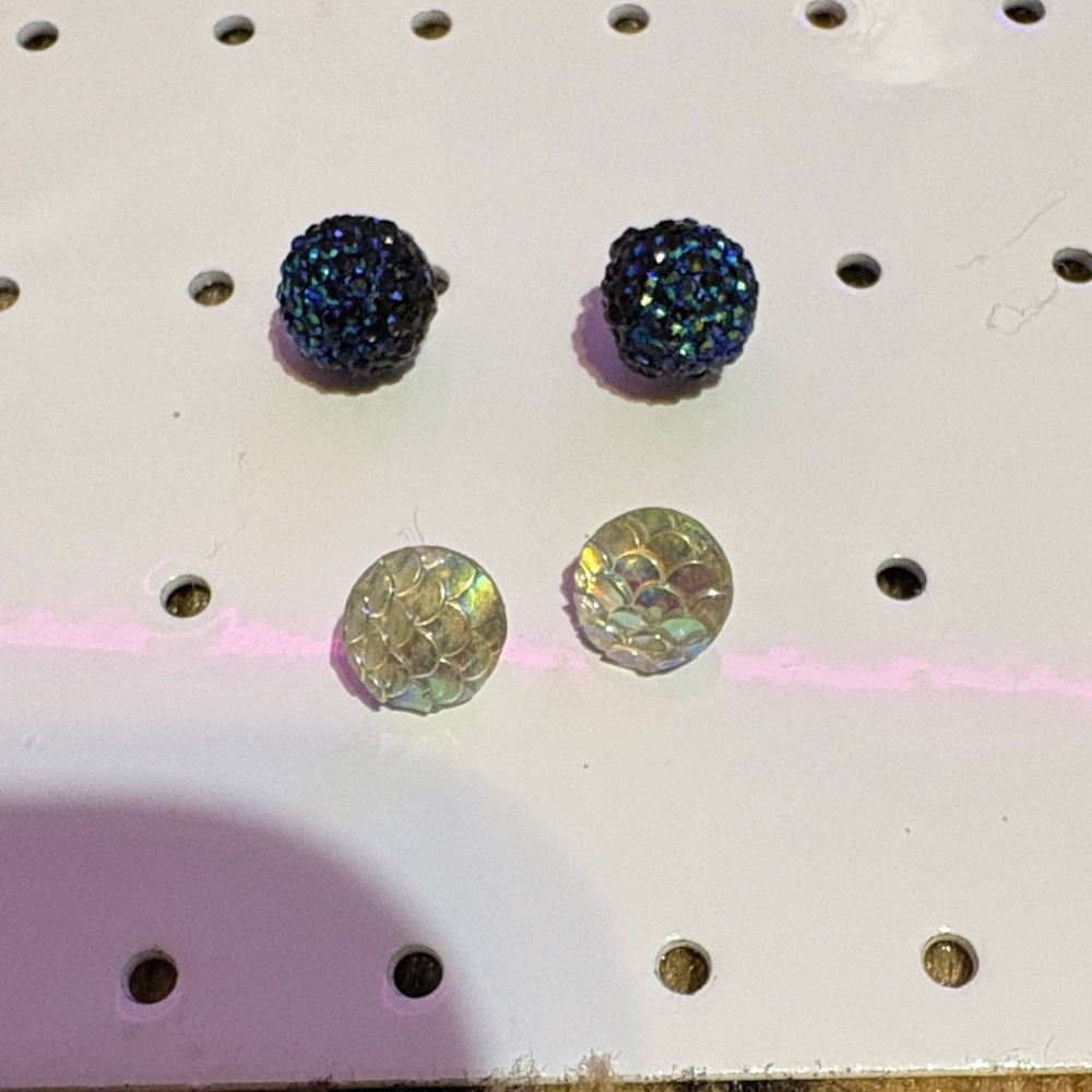4 for 18$ 🔥 Iridescent Disc & Black Druzy Stud Earring Duo